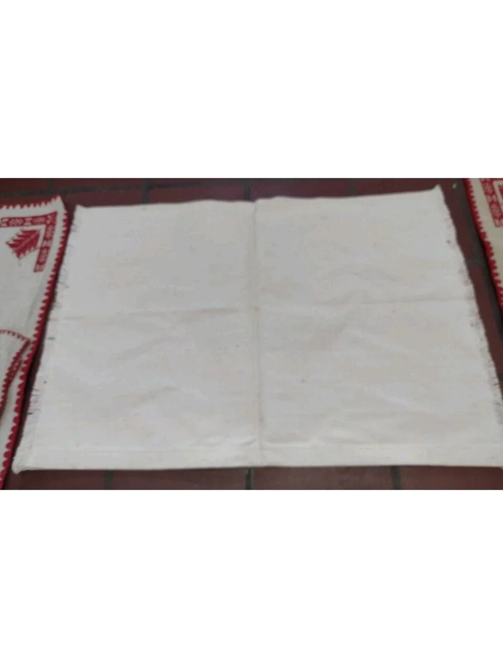 Vintage Folk Art Embroidered Linen Textile Lot Redwork Table Linens Pillow
